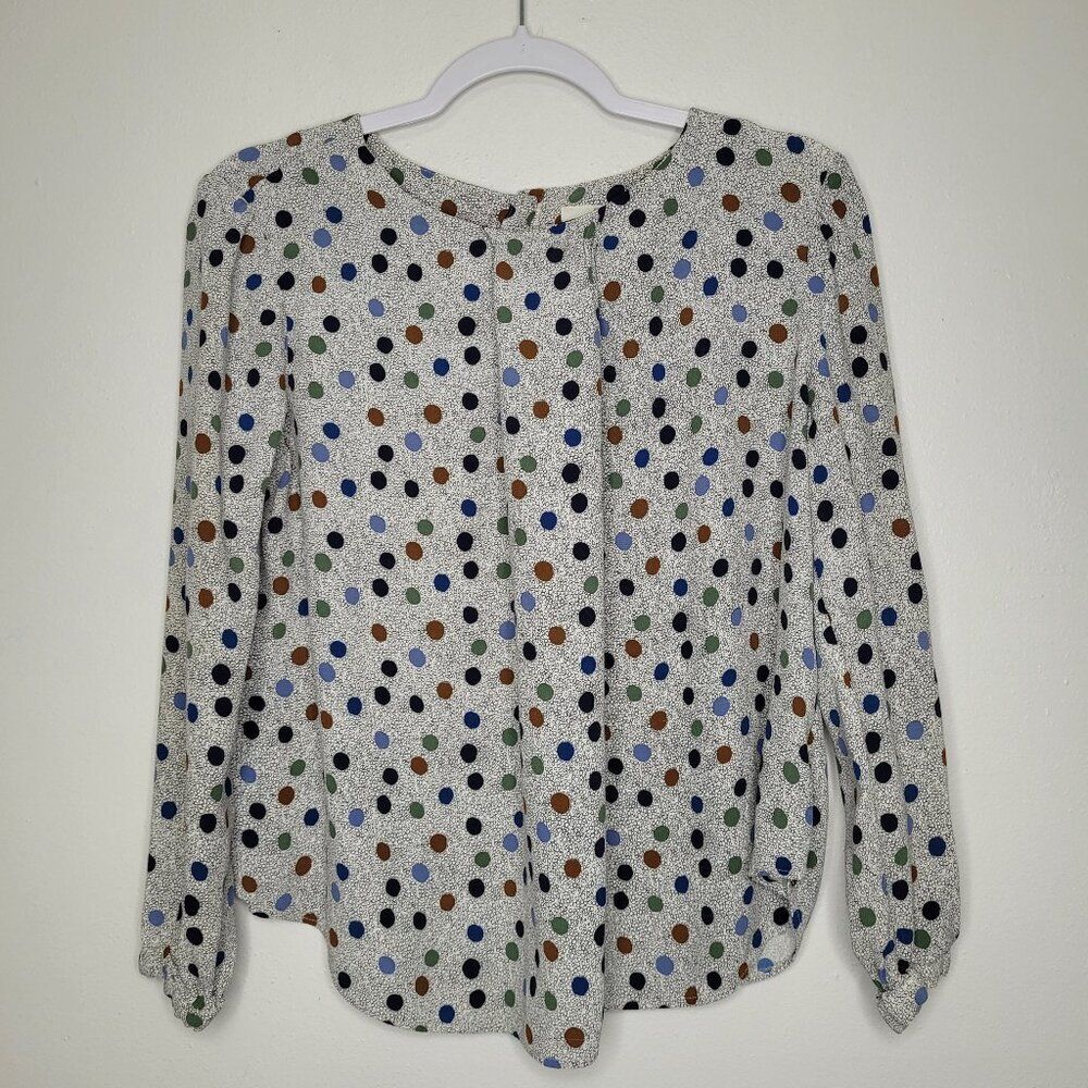 Boden gray dot print long sleeve quirky artsy fun top size 14